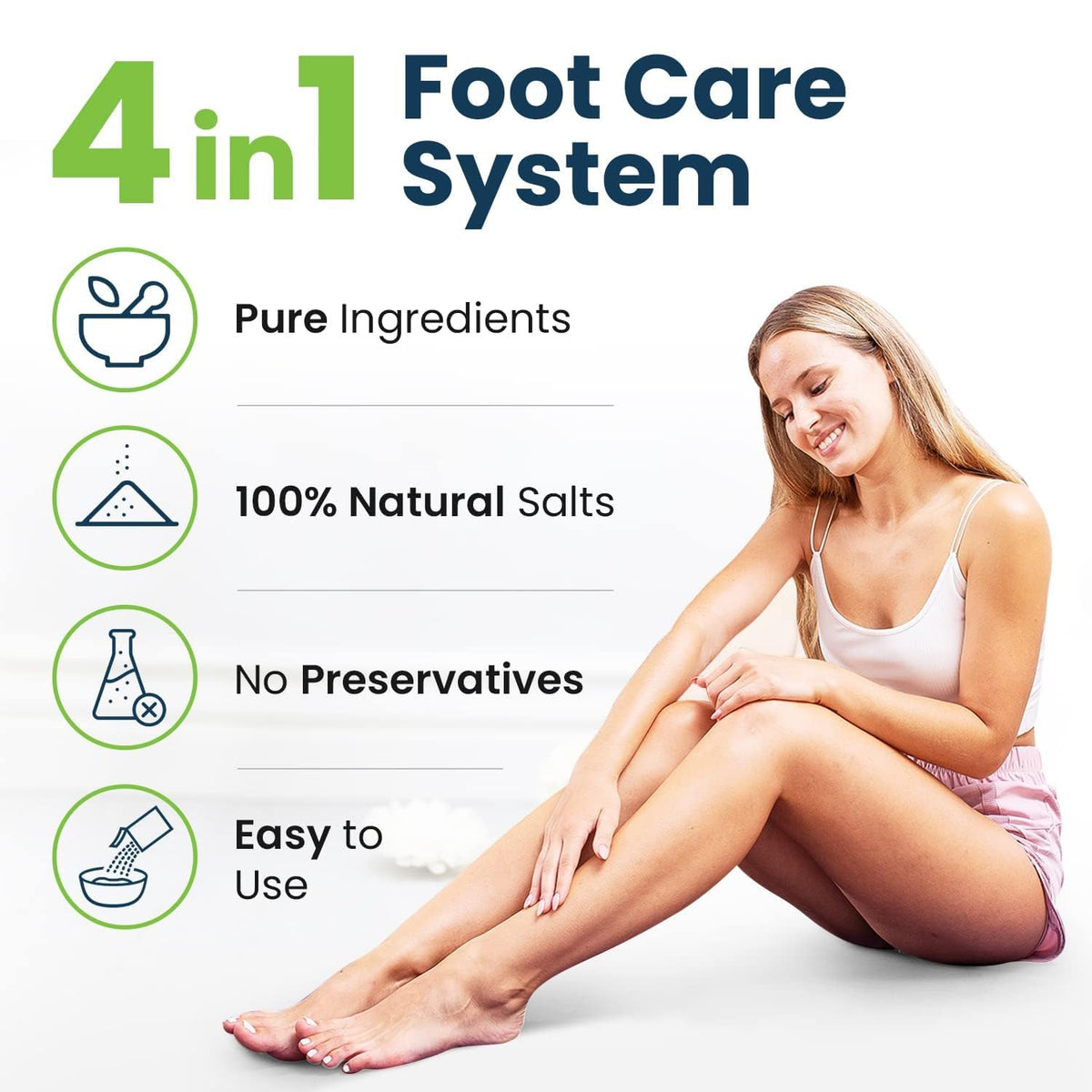 FOOT CURE soaking feet in bowl demonstrating relaxation and softening