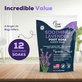 FOOT CURE lavender salts closeup showing soothing mineral texture