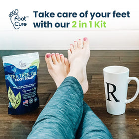 FOOT CURE lifestyle bathroom spa setup promoting relaxing foot care