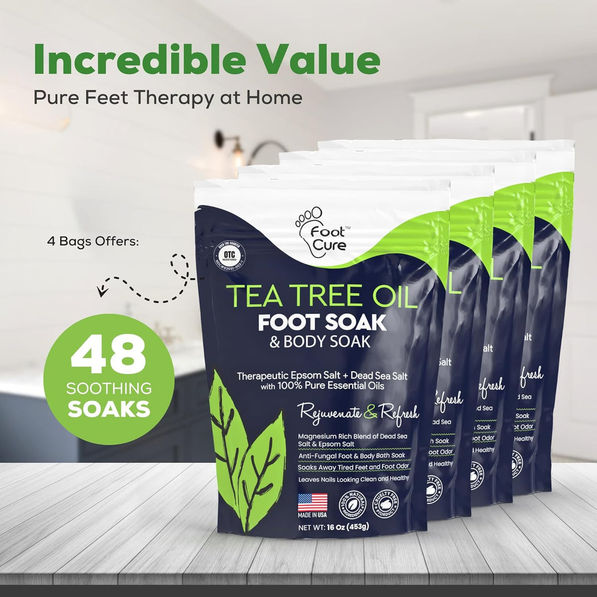FOOT CURE pour into basin with feet soaking for post-workout relief
