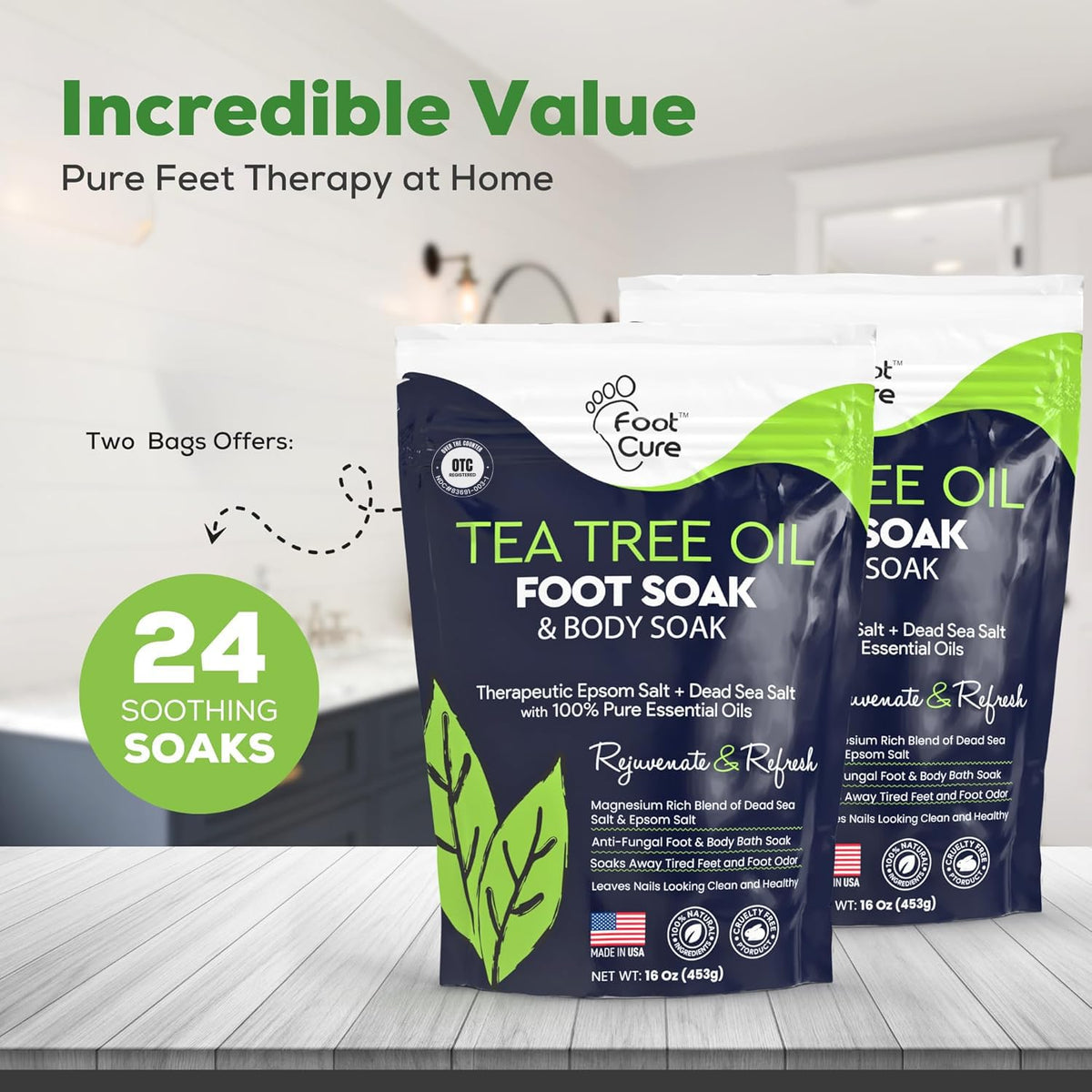FOOT CURE pouring salts into basin for easy home foot spa