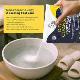 FOOT CURE sachet in hand for scale showing convenient single-use size