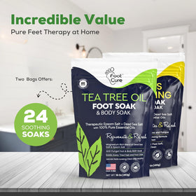 FOOT CURE soak dissolving in basin demonstrating easy at-home use