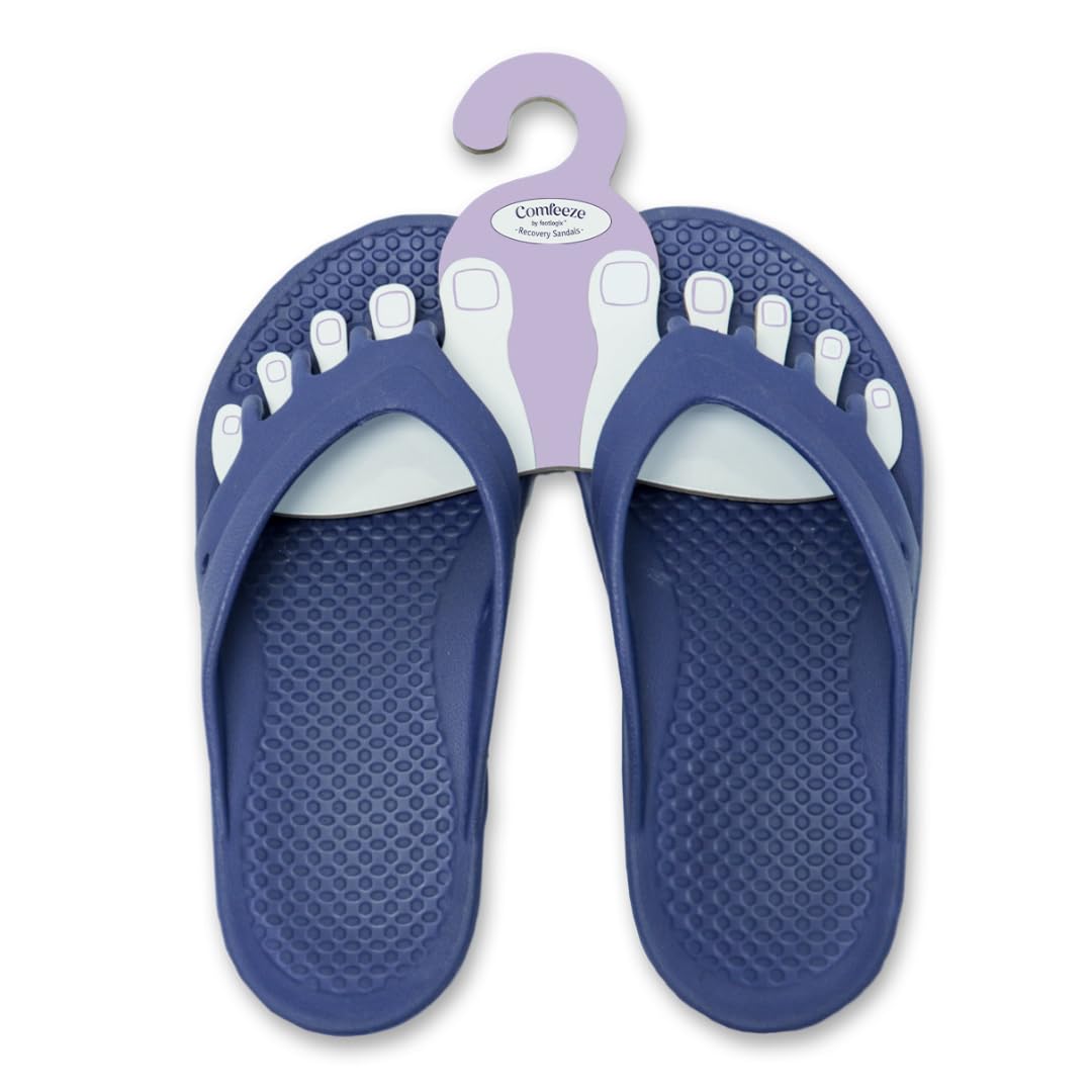 FOOTLOGIX front view of sandal showing toe separator and comfortable fit