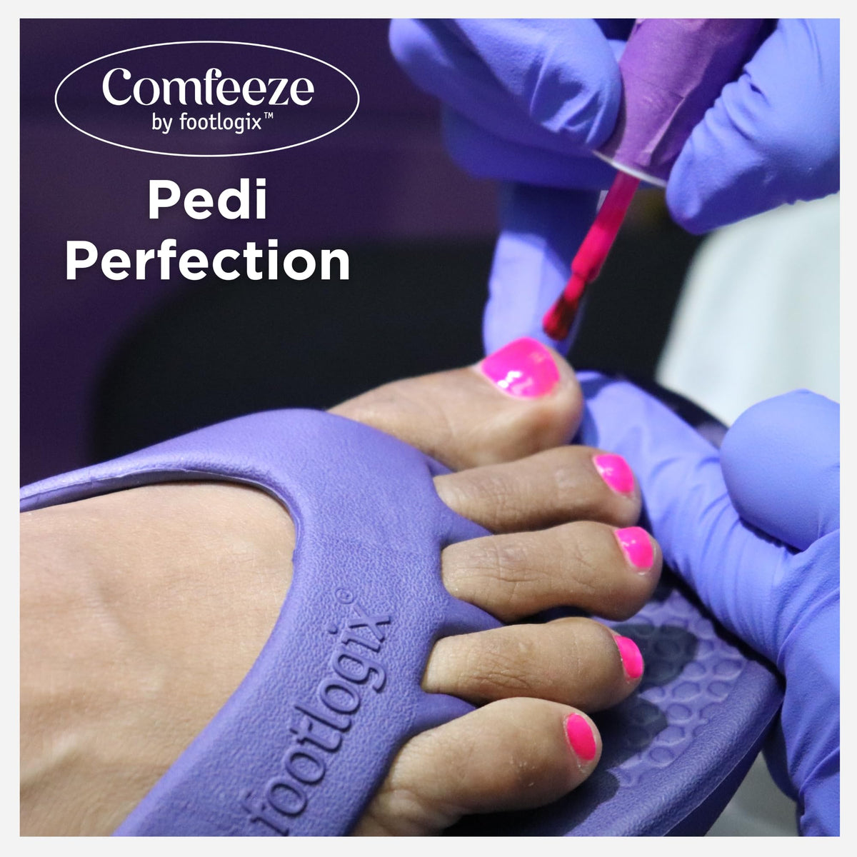 FOOTLOGIX sandal used during pedicure showing smudge-free drying