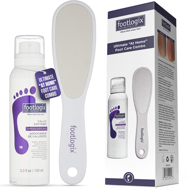 Footlogix front packaging showing callus softener combo for easy at-home use