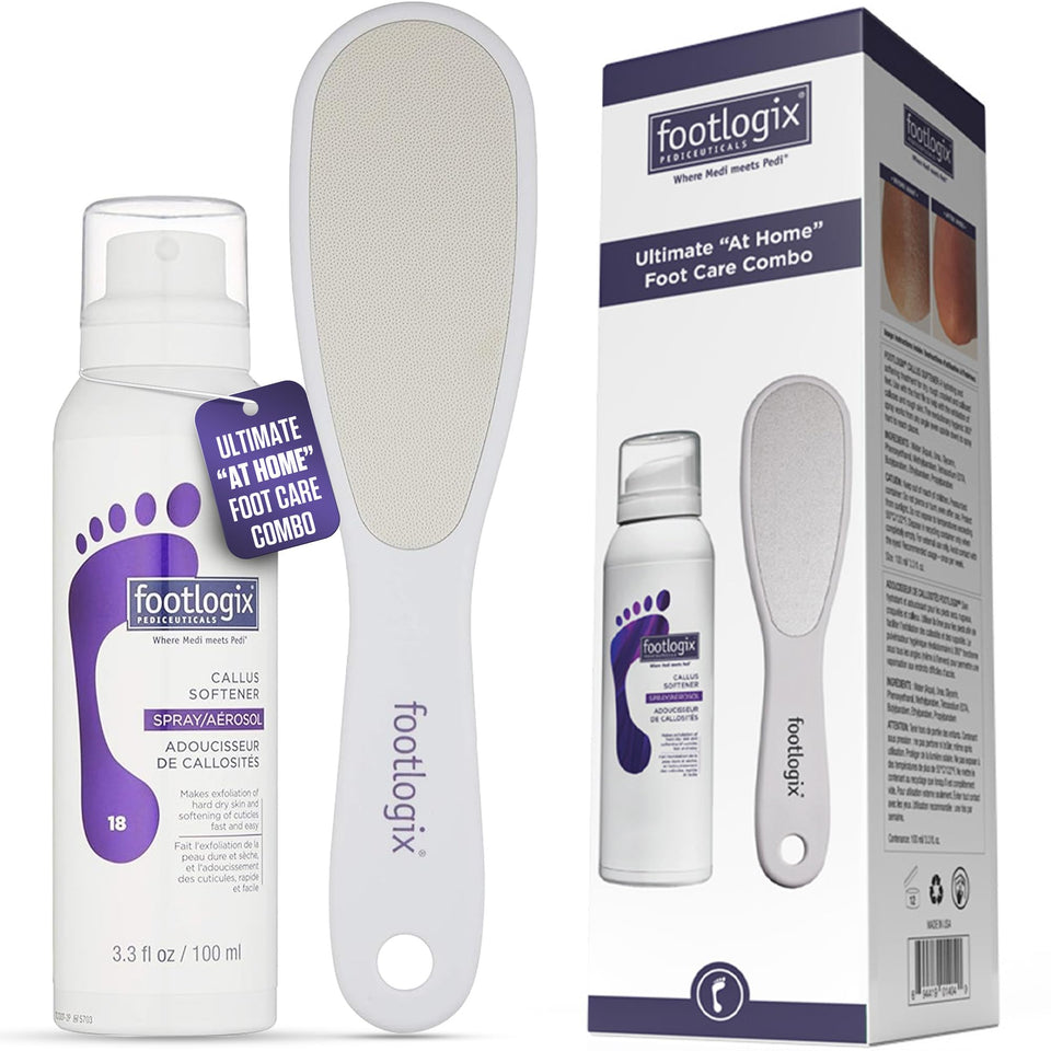 Footlogix front packaging showing callus softener combo for easy at-home use