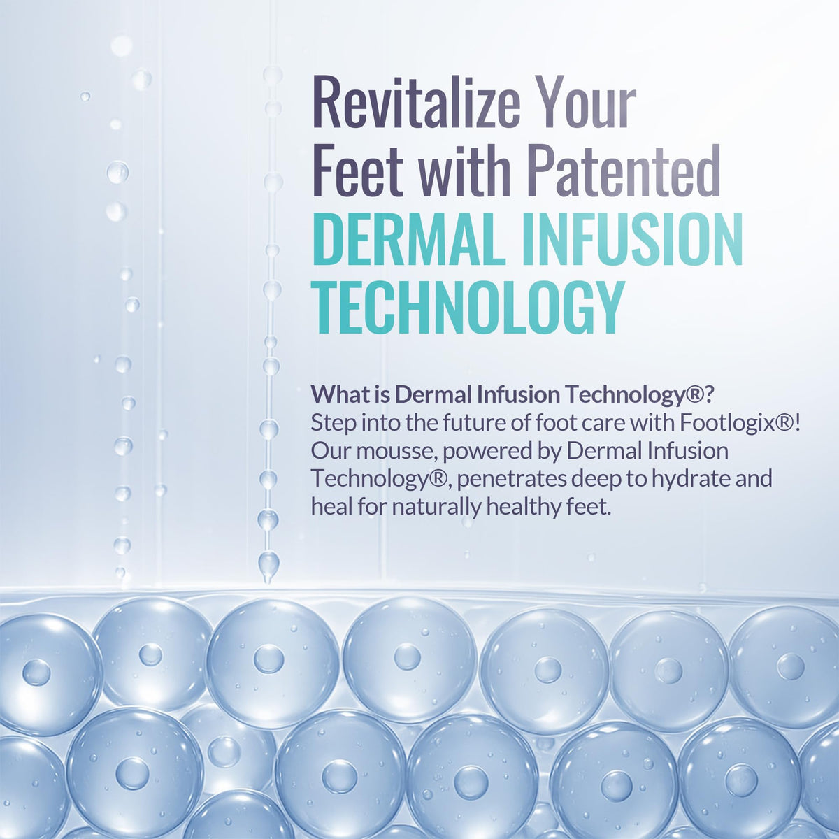 Footlogix mousse applied to foot illustrating quick absorption and softening