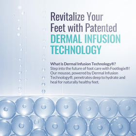 Footlogix mousse applied to foot illustrating quick absorption and softening