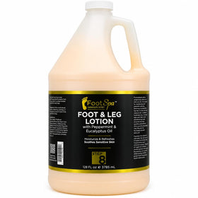 FootSpa front view of 128 oz gallon showing professional refill packaging and branding benefit