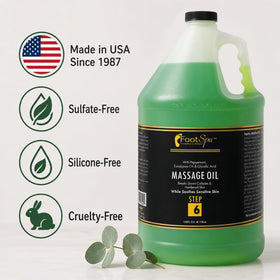 FootSpa label closeup emphasizing ingredients, sulfate-free and made in USA