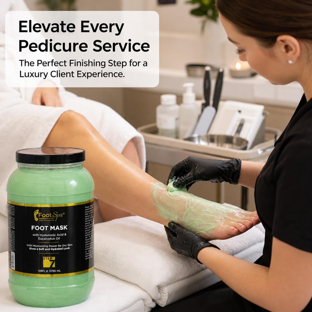 FootSpa gallon next to hand for scale showing large salon supply and cost savings