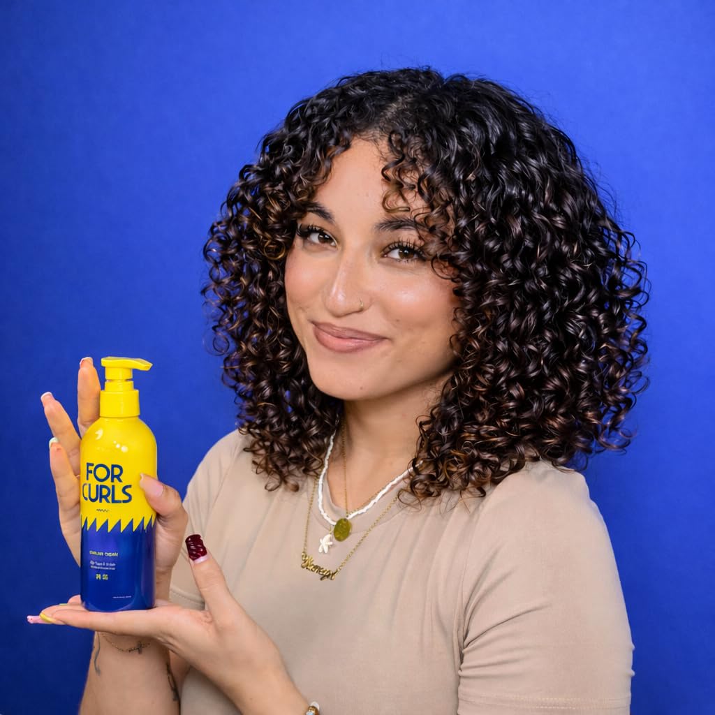 FOR HAIR curl cream on bathroom shelf in lifestyle setting