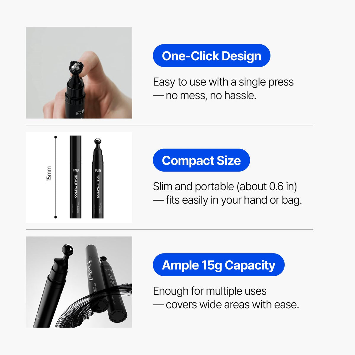 FORBEAUT size scale in hand showing compact 15g portability advantage
