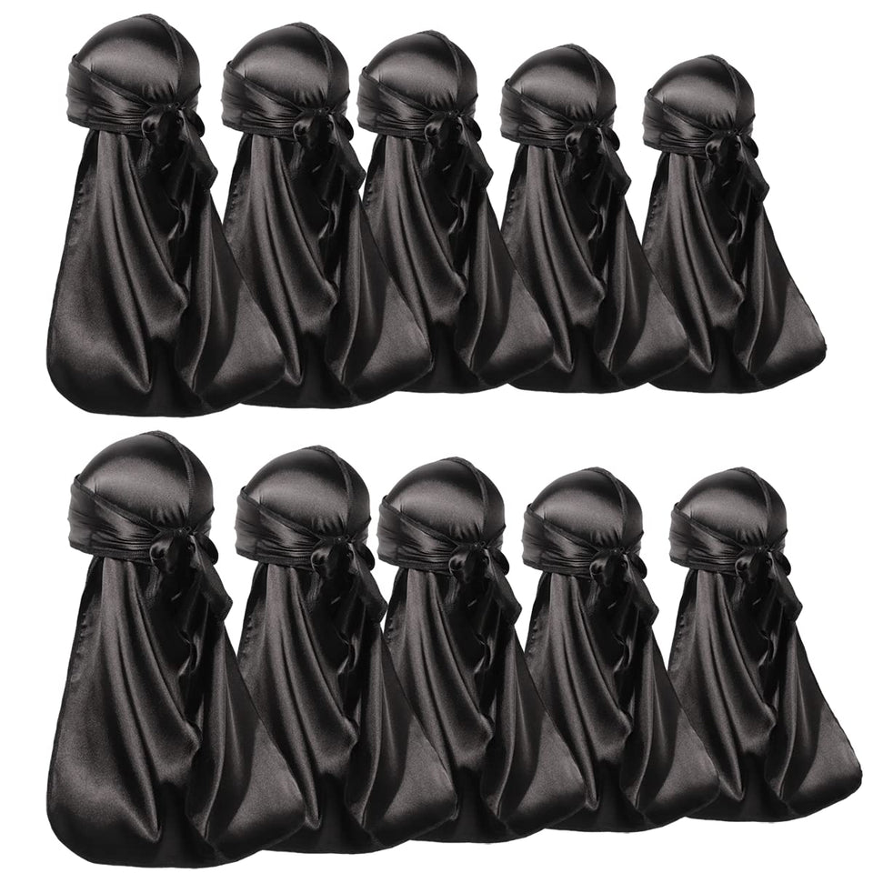 ForceWave front view of ten black durags showing value pack and coverage benefit