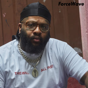 ForceWave durag tail beside ruler showing 43-inch length for secure wraps