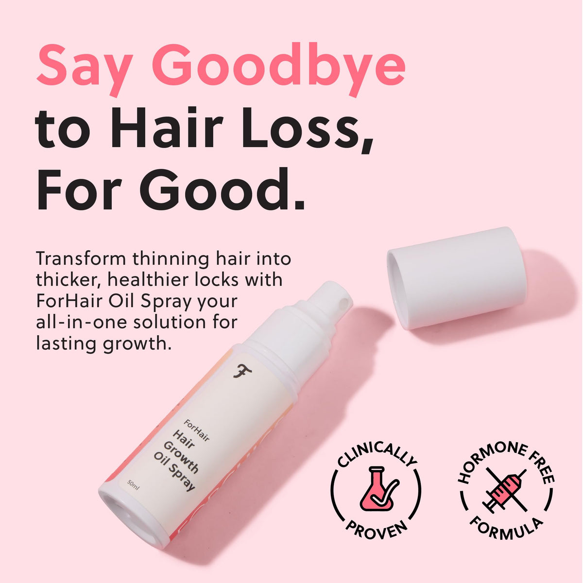 ForChics spray nozzle close-up demonstrating easy, mess-free application benefit
