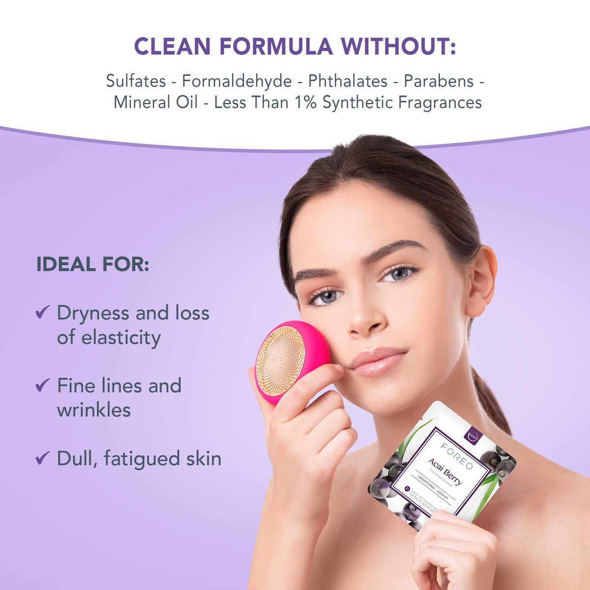 FOREO open sachet with visible nutrient-rich essence, highlights potent hydration