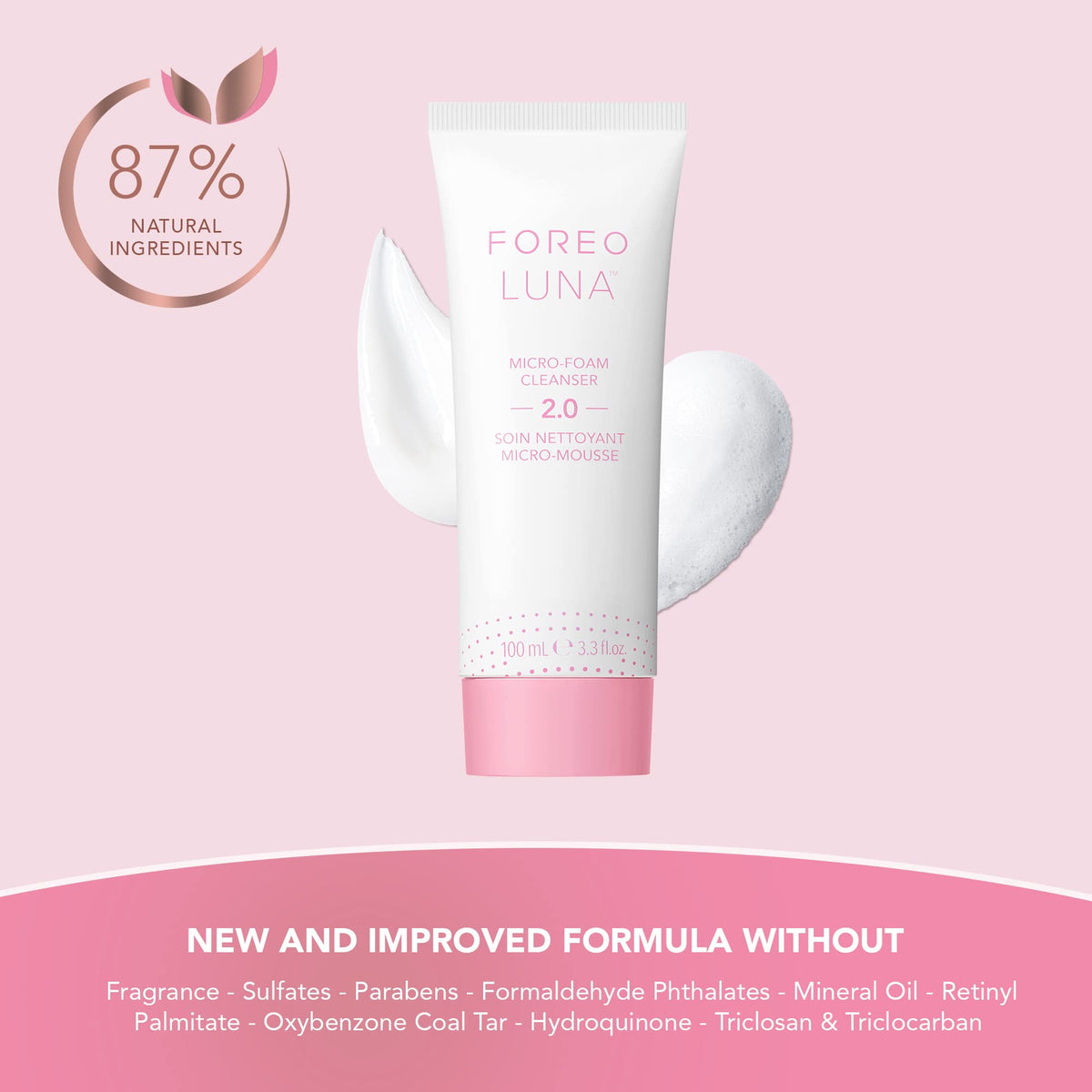 FOREO ingredients label closeup highlighting natural origin benefits