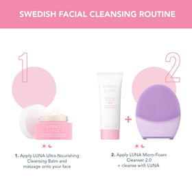 FOREO cleanser on bathroom shelf lifestyle shot signaling daily routine
