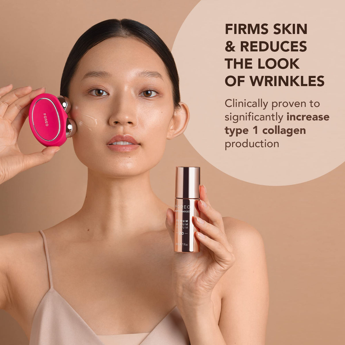 FOREO texture close-up showing silky serum consistency that enhances glide and hydration
