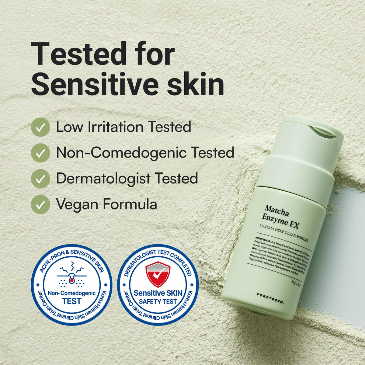 FORETDERM cleanser in hand for size and easy dispensing