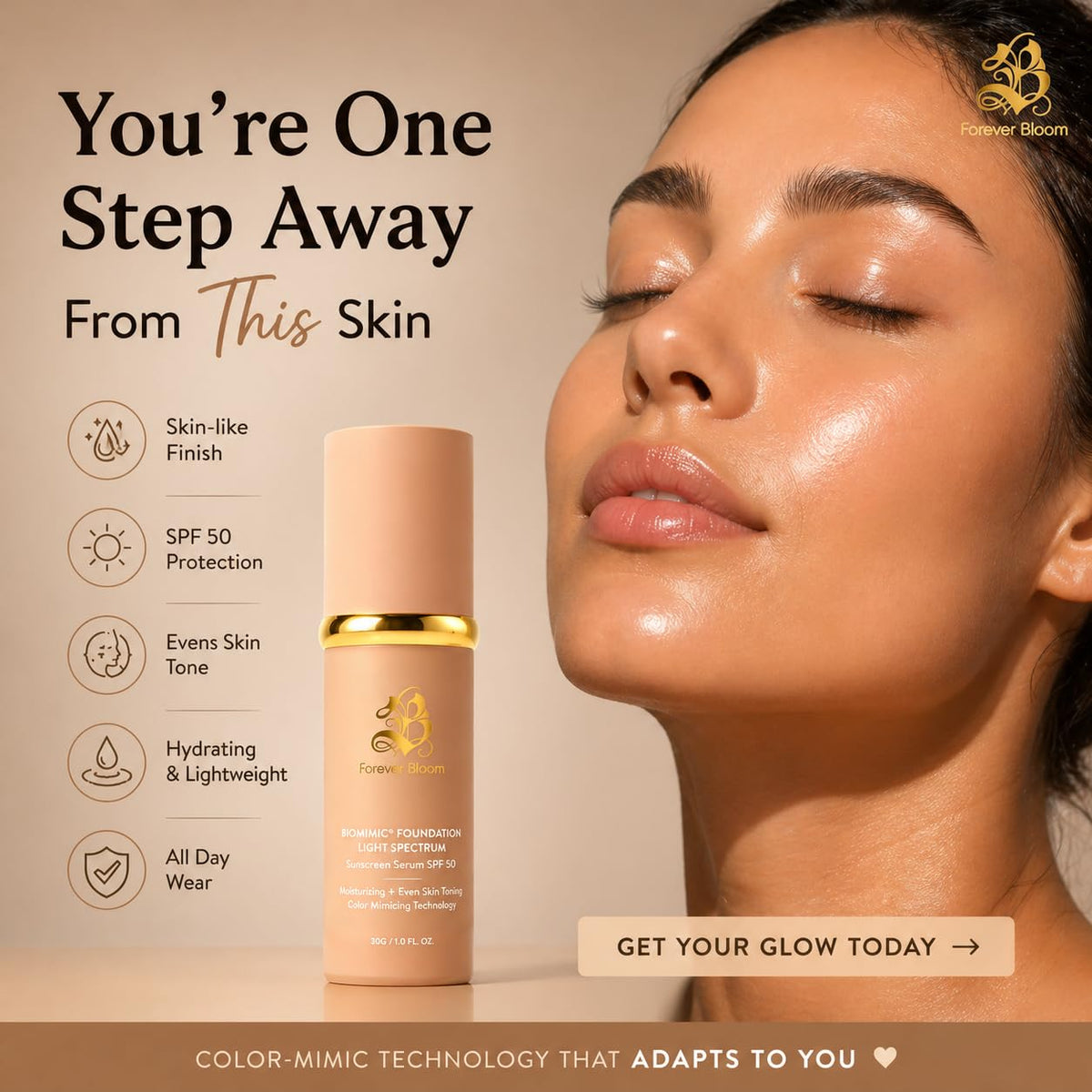Forever Bloom label close-up listing key ingredients and safety benefit
