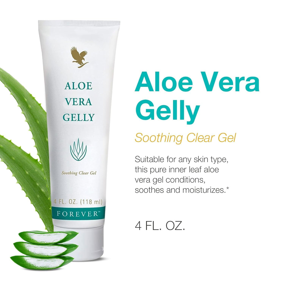 Forever Living open cap with gel texture visible, quick absorption for instant relief