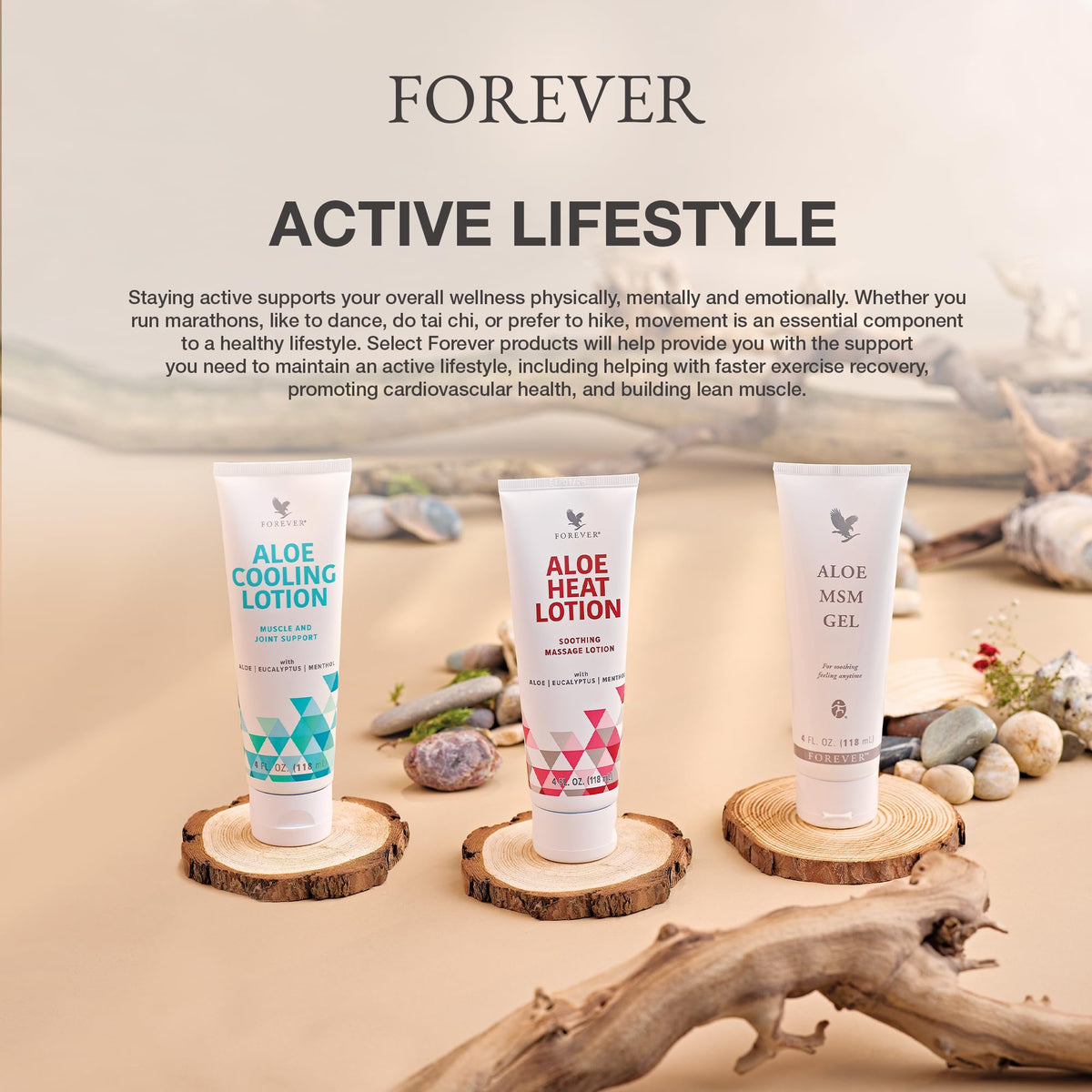 Forever Living lotion in a relaxation scene indicating post-activity comfort and calm