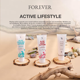Forever Living lotion in a relaxation scene indicating post-activity comfort and calm