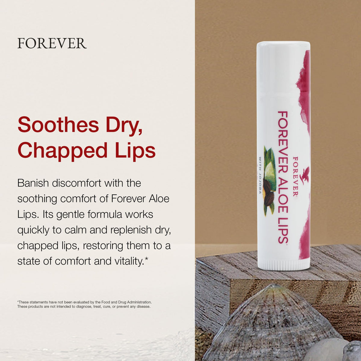 Forever Living Aloe Lips applied to lips demonstrating soothing hydration and natural finish