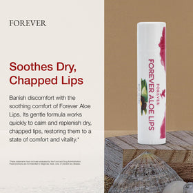 Forever Living Aloe Lips applied to lips demonstrating soothing hydration and natural finish