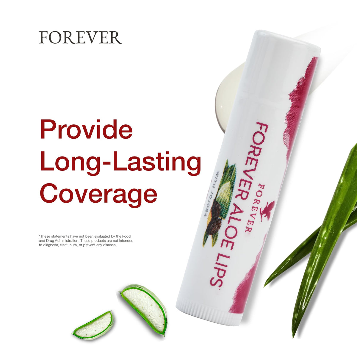 Forever Living Aloe Lips with beeswax jojoba and aloe highlights nourishing natural ingredients