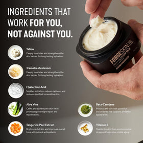 Forge Skin balm being scooped from jar by hand for easy application