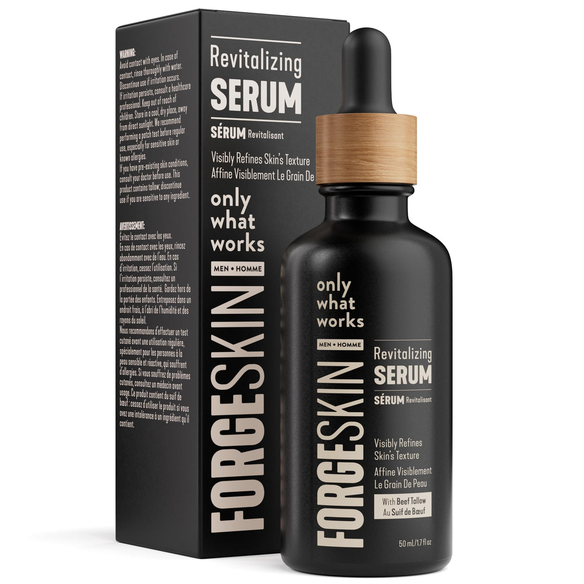 Forge Skin front packaging showing bottle and label, highlights night serum benefits