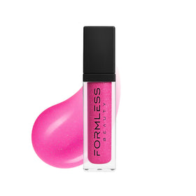 Formless Beauty front packaging shows bubble gum pink glitter gloss and branding, attractive shelf appeal