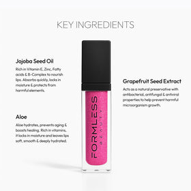 Formless Beauty texture swipe displays glossy pink finish with fine silver sparkle and hydrating look