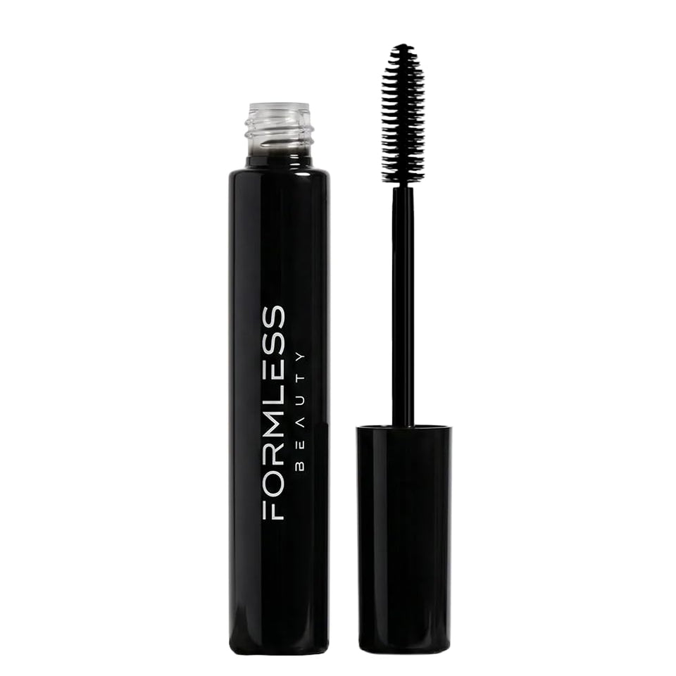 Formless Beauty Elevate Mascara front packaging showing sleek glass tube and label benefit