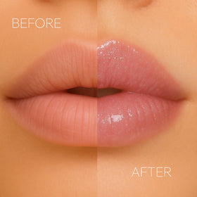 Formless Beauty gloss on model lips demonstrating hydrated, reflective shine
