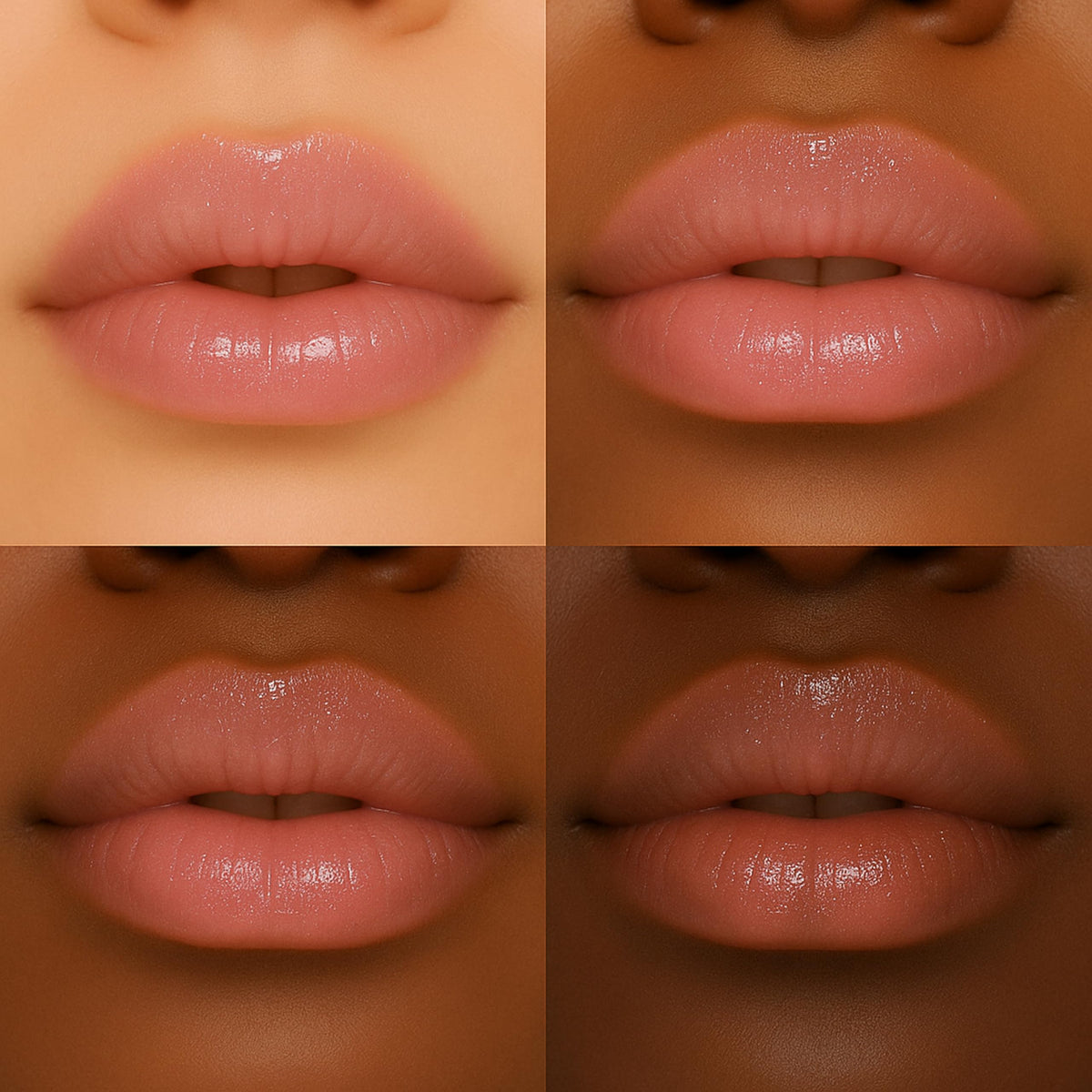 Formless Beauty gloss layered over lipstick for added depth and sparkle