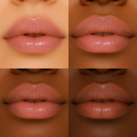 Formless Beauty gloss layered over lipstick for added depth and sparkle