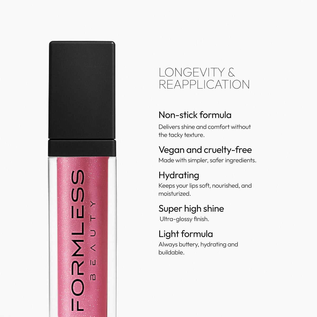 Formless Beauty texture close-up showing glitter and creamy, non-sticky finish