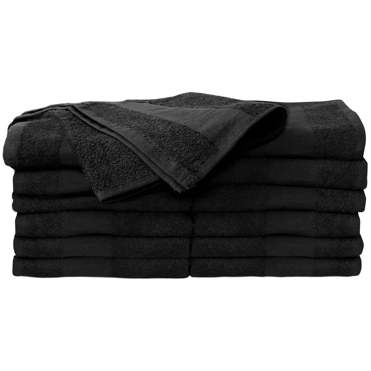 ForPro front packaging of 12 black bleach-proof towels showing durability