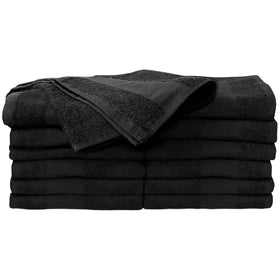 ForPro front packaging of 12 black bleach-proof towels showing durability