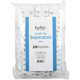 ForPro toe separators front packaging shows 100-pair bulk and individual wrap benefit