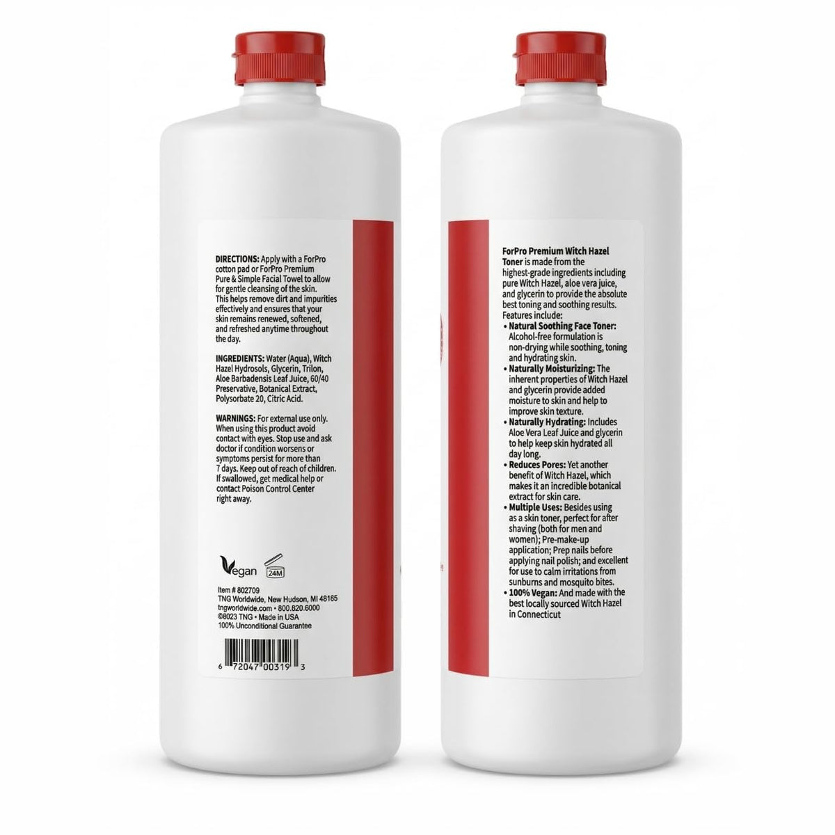 ForPro close-up label highlighting witch hazel aloe glycerin and fragrance-free benefits