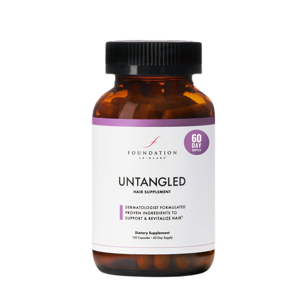 Foundation Skincare bottle front showing supplement benefits and clean design