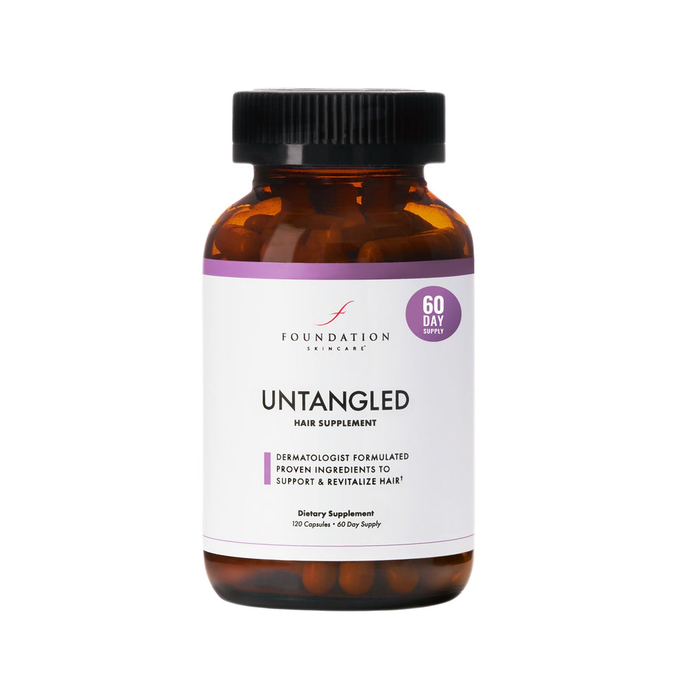 Foundation Skincare bottle front showing supplement benefits and clean design