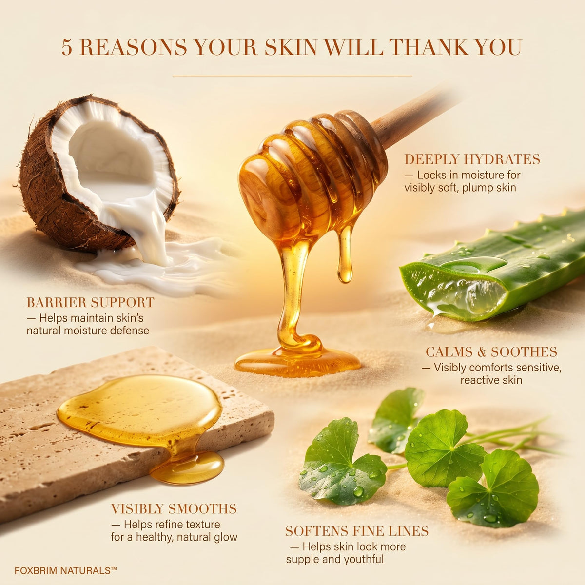 Foxbrim Naturals pump dispensing creamy texture for gentle hydration