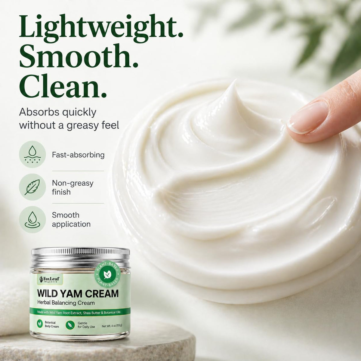 FOXLEAF label close-up showing product name and botanical formulation